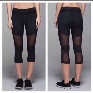 Lululemon Mesh with Me Leopard Black Crop Capris